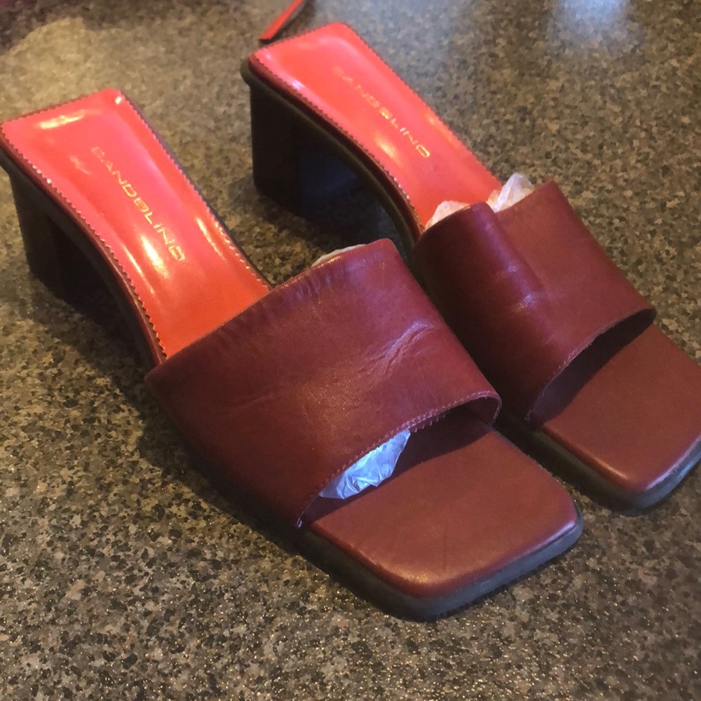 COPY - Red slip-On ladies shoes…2” heel. All leather uppers & lining…man made s…